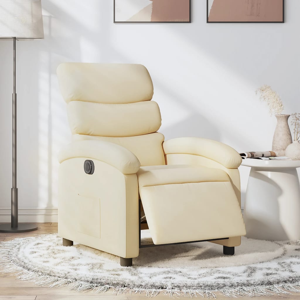 Electric reclining armchair, cream, fabric