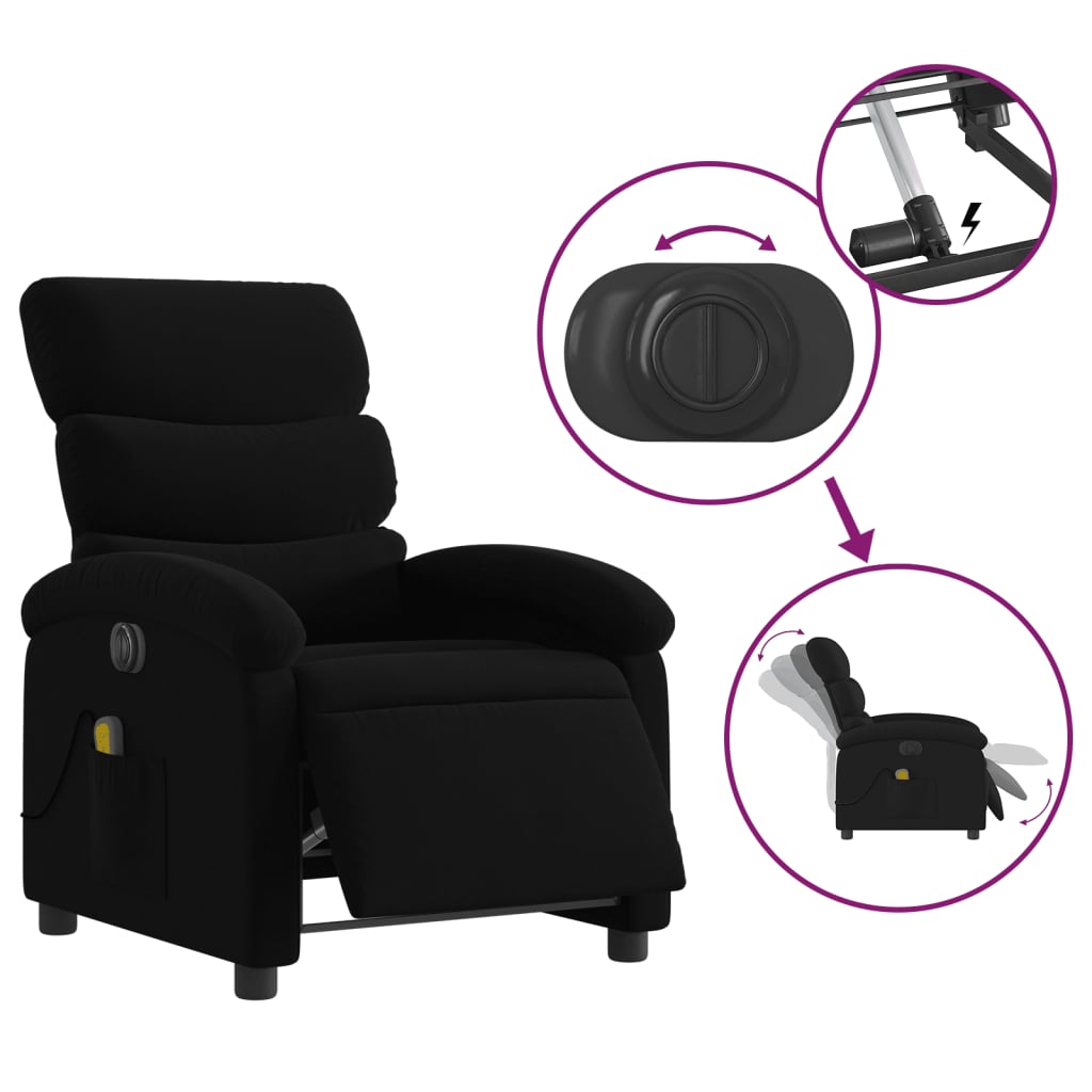 Electric Reclining Massage Chair, Black, Fabric