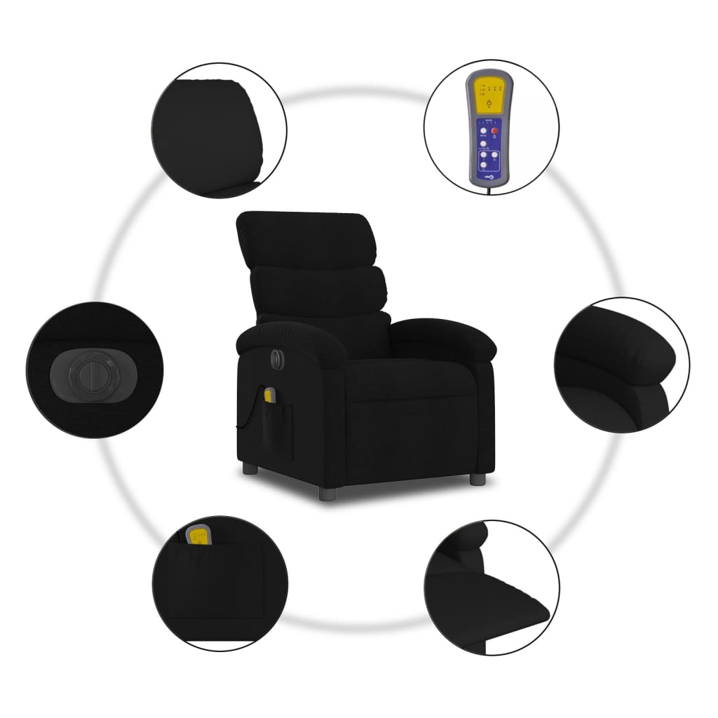 Electric Reclining Massage Chair, Black, Fabric