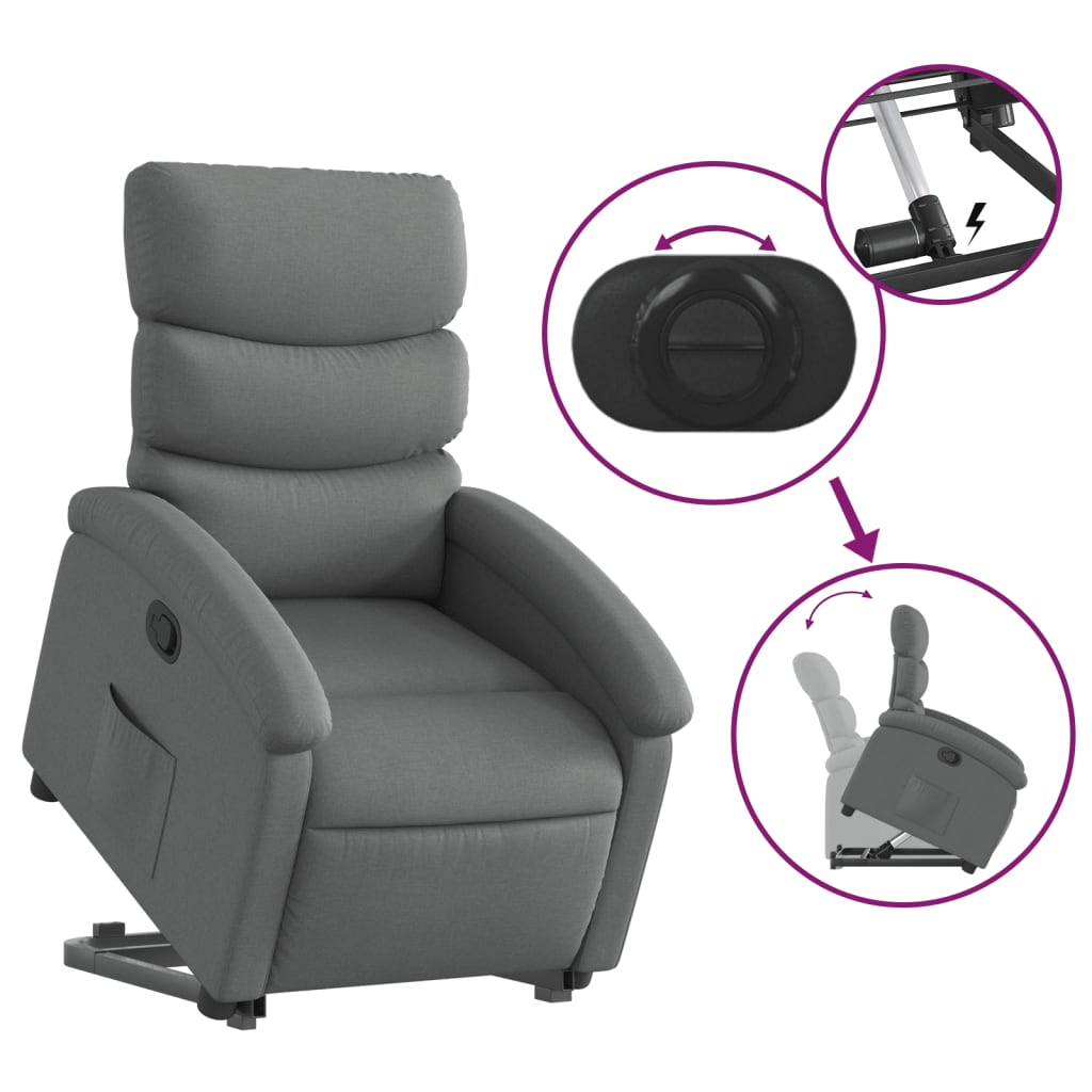Reclining stand-up armchair, dark gray, fabric