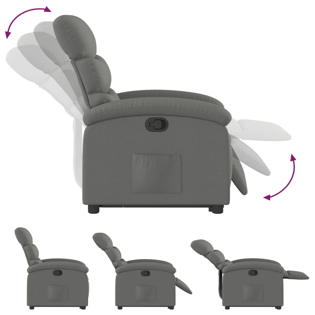 Reclining stand-up armchair, dark gray, fabric