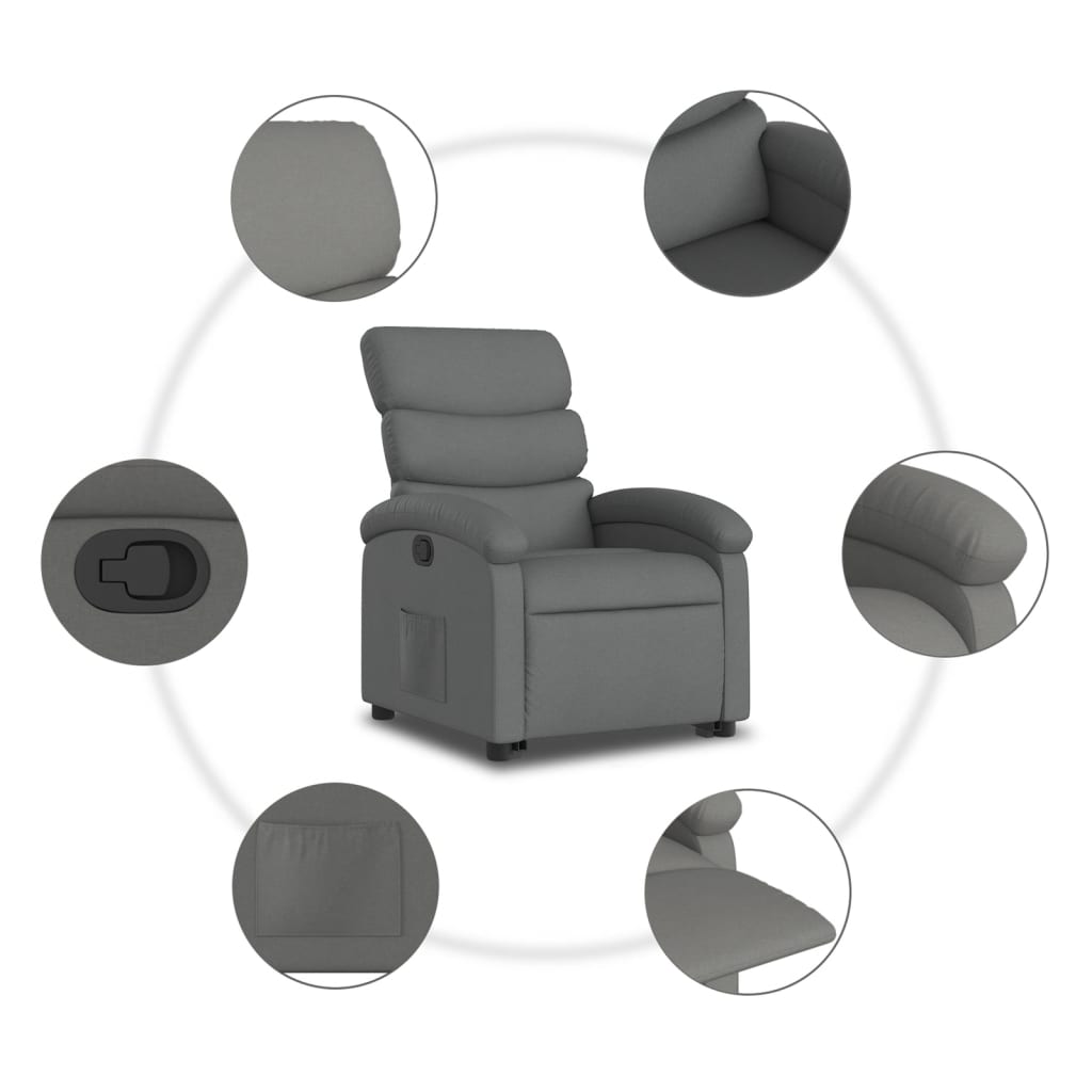 Reclining stand-up armchair, dark gray, fabric