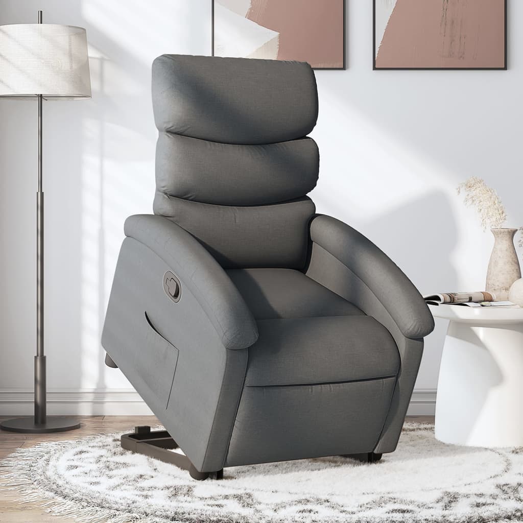 Reclining stand-up armchair, dark gray, fabric
