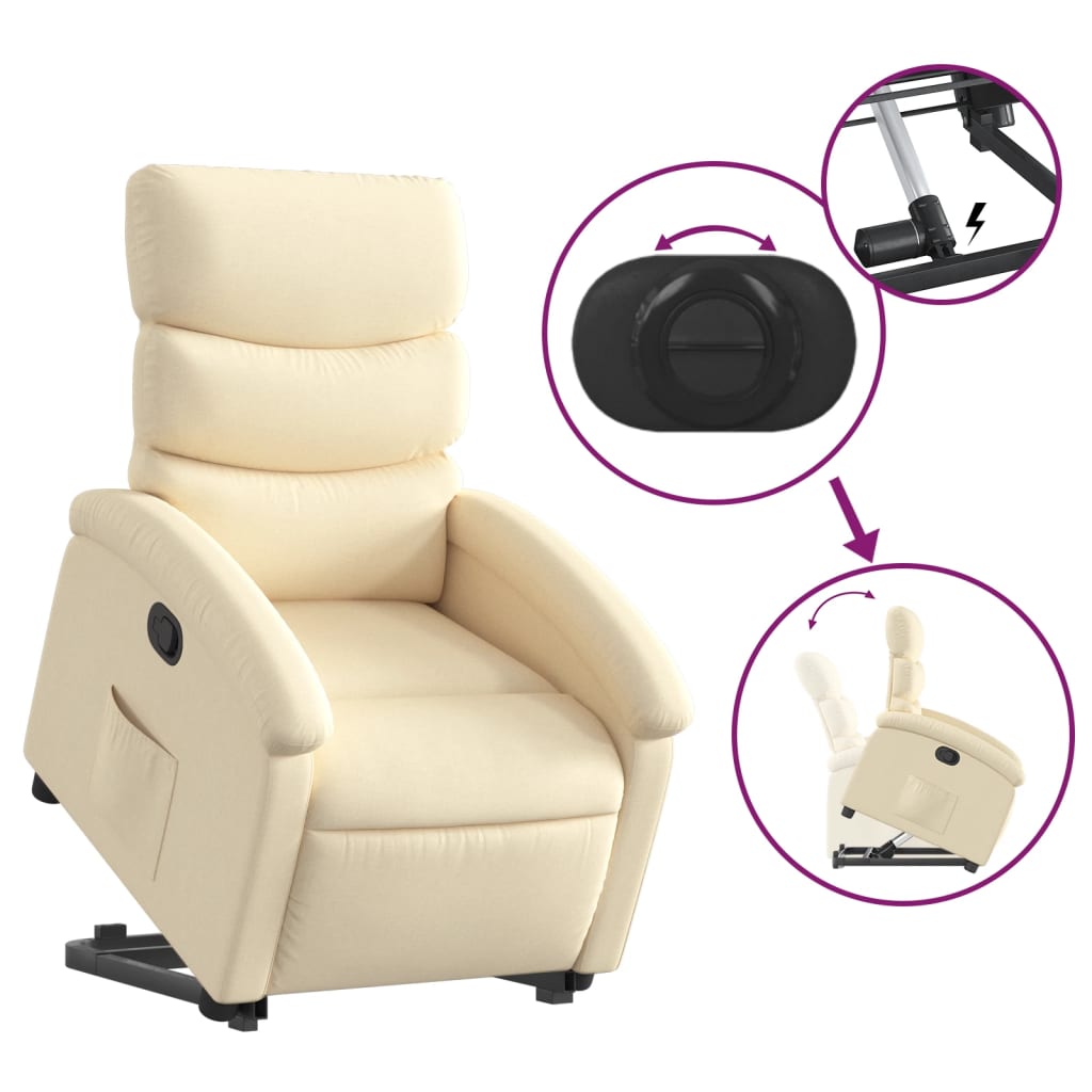 Standing recliner, cream, fabric