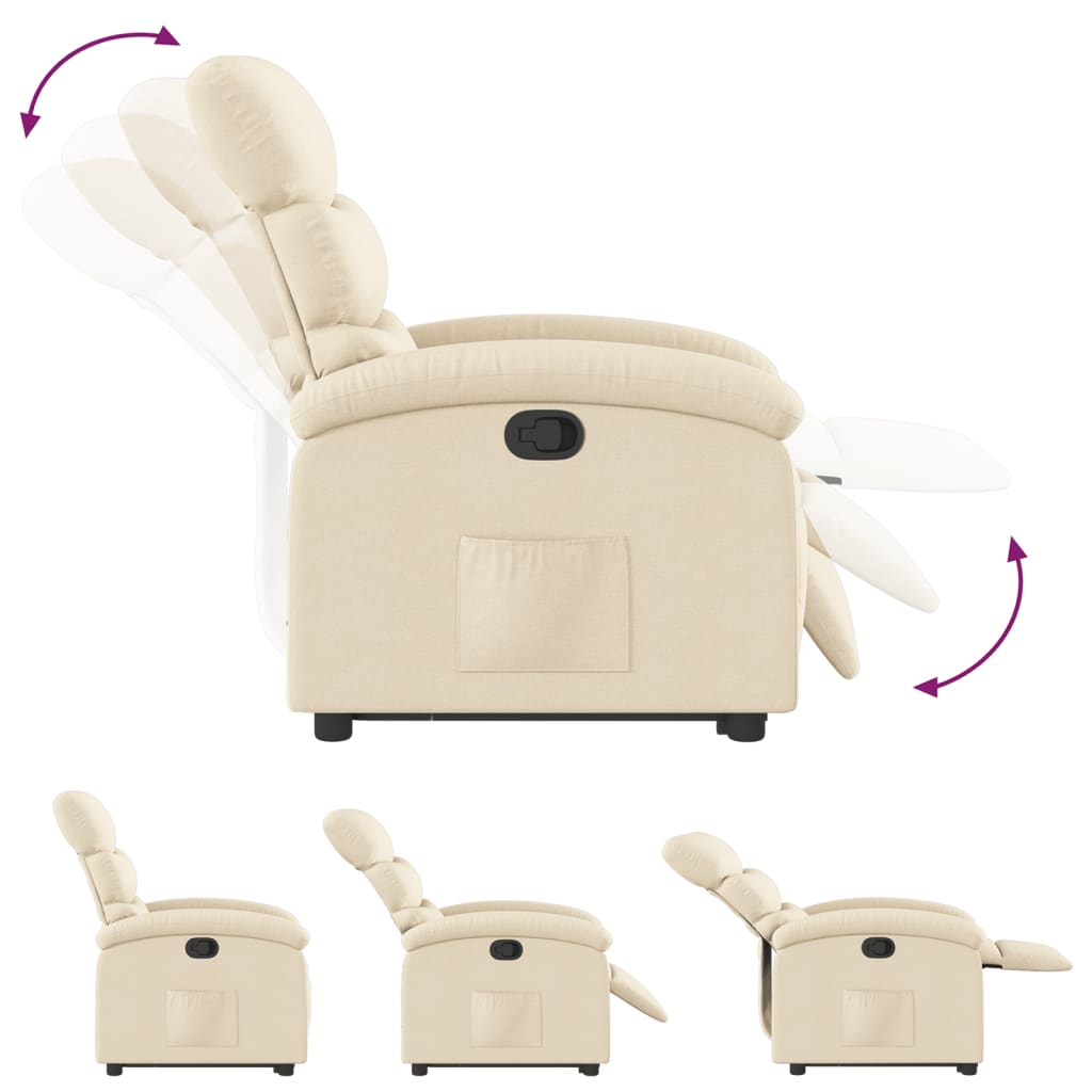 Standing recliner, cream, fabric