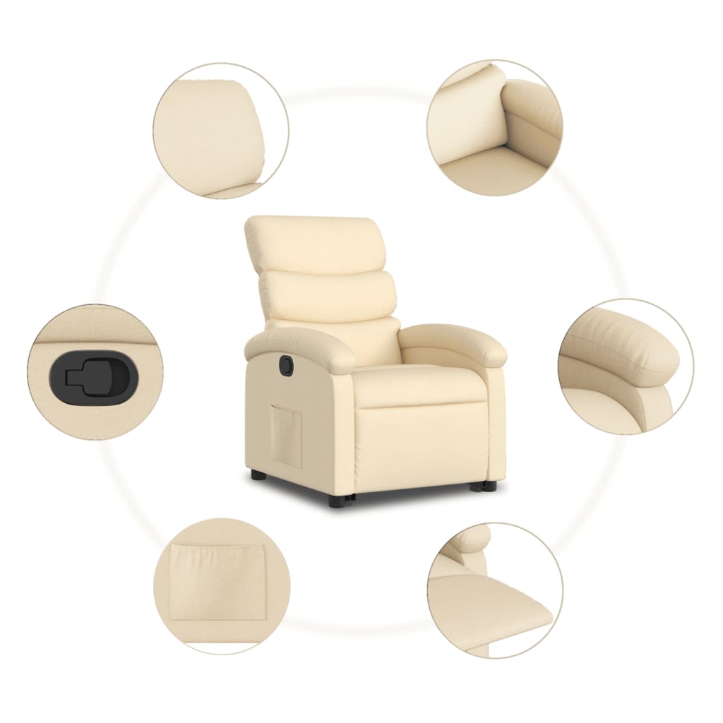 Standing recliner, cream, fabric