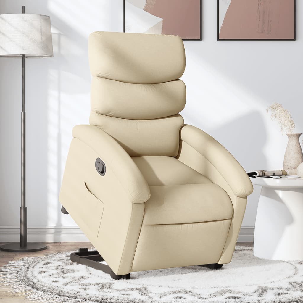 Standing recliner, cream, fabric