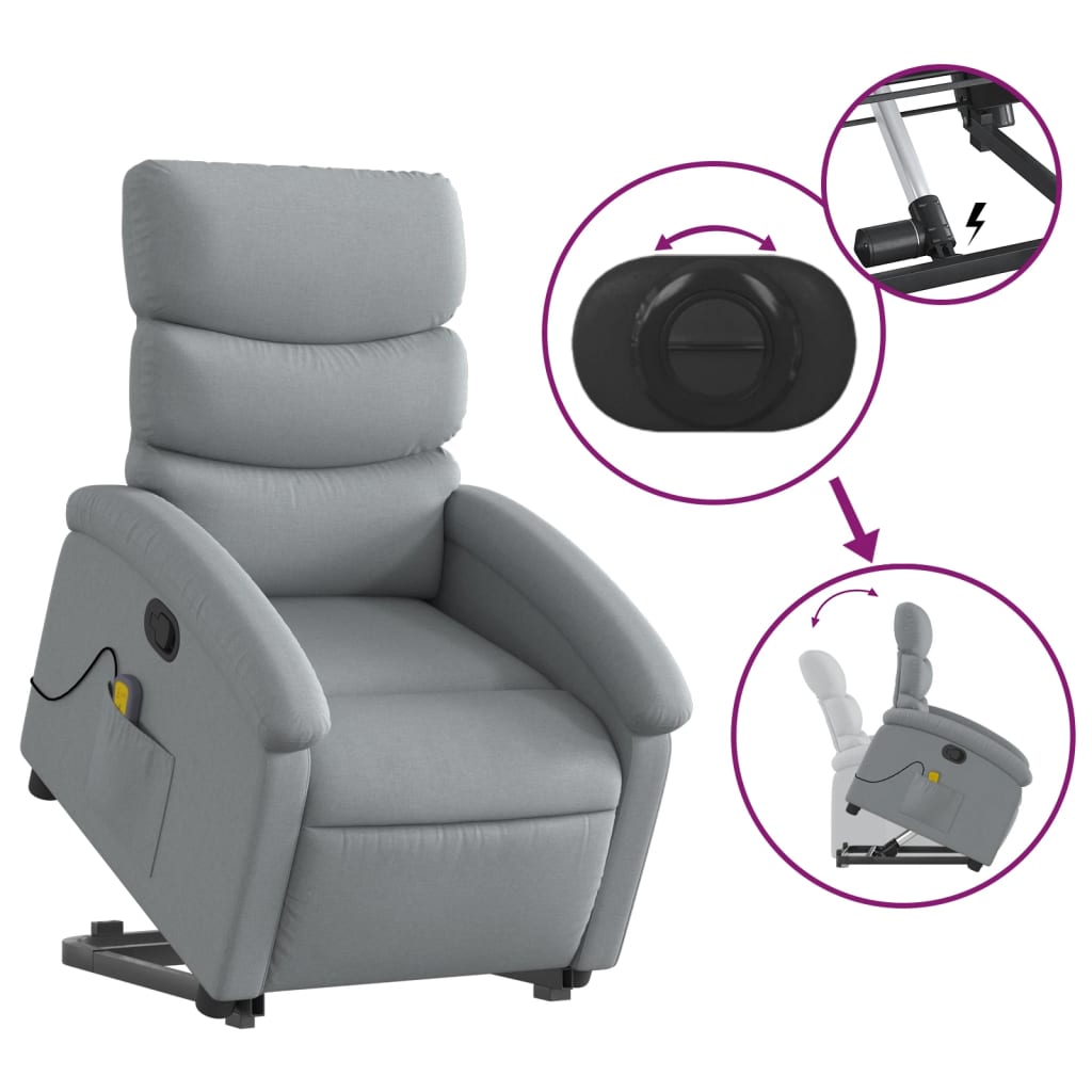Reclining Massage Chair, Light Grey, Fabric