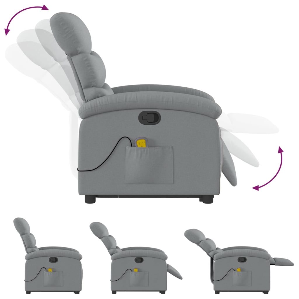 Reclining Massage Chair, Light Grey, Fabric
