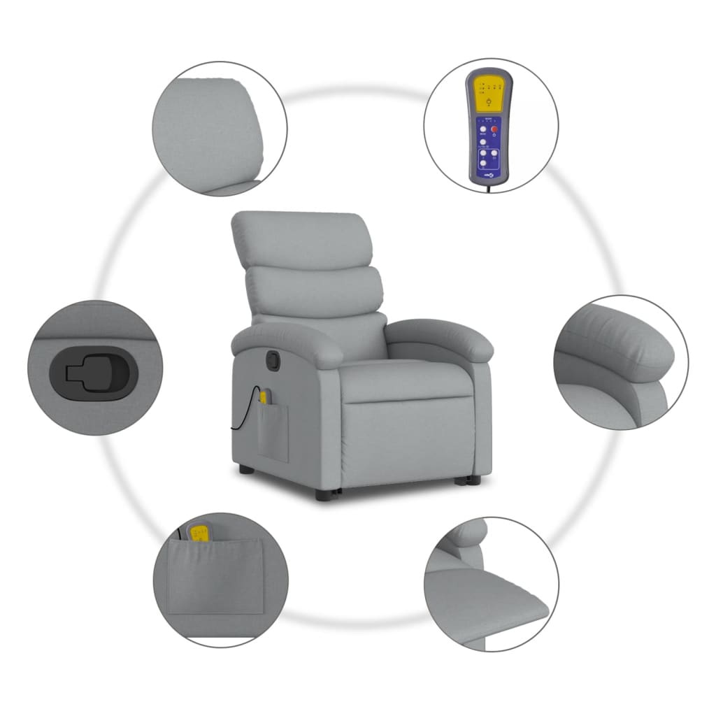 Reclining Massage Chair, Light Grey, Fabric