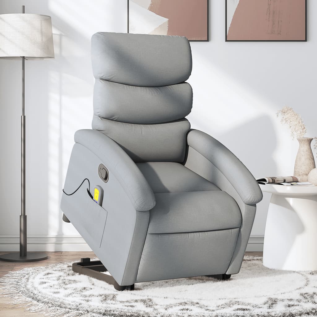 Reclining Massage Chair, Light Grey, Fabric