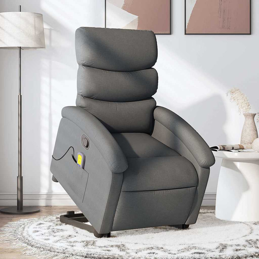 Reclining massage chair, dark grey, fabric
