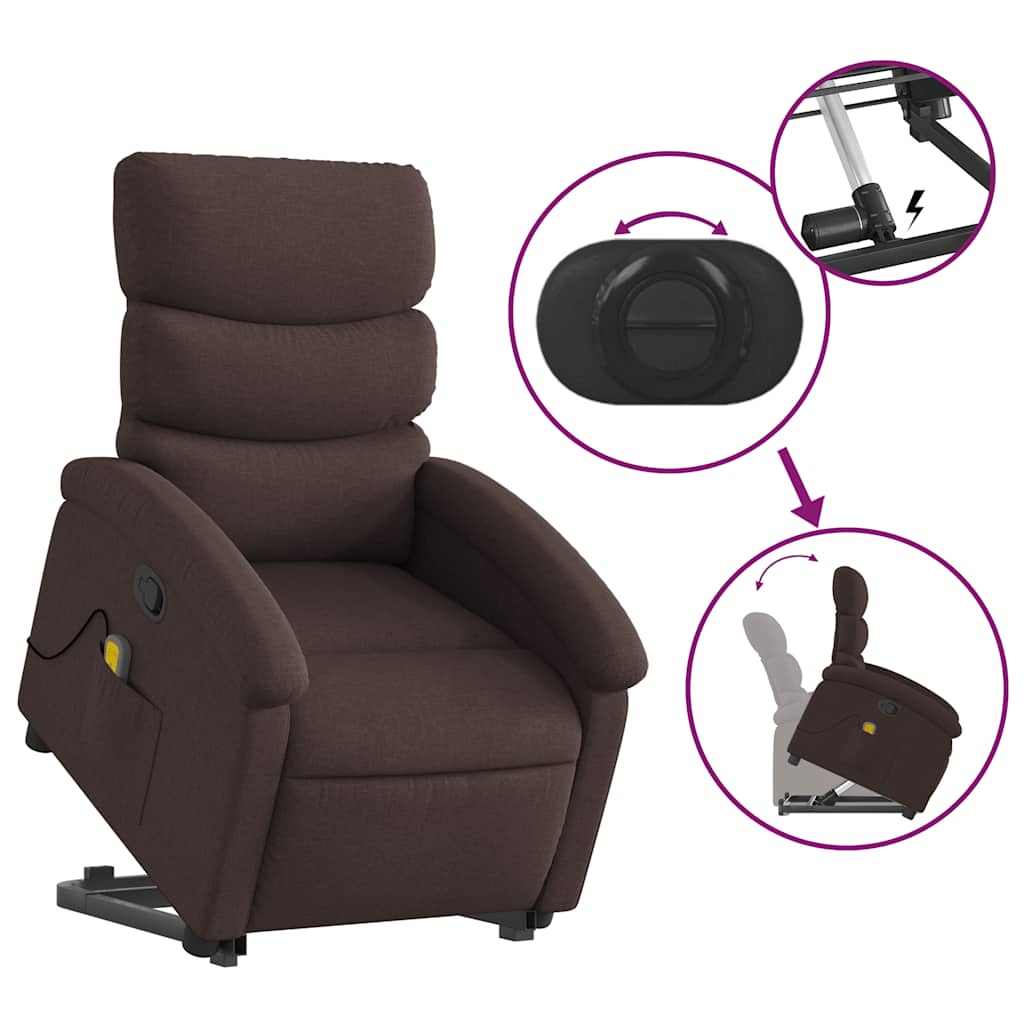 Recliner massage chair, dark brown, fabric