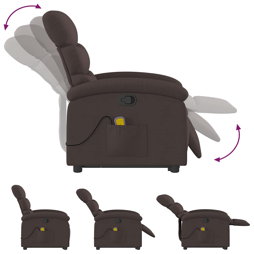 Recliner massage chair, dark brown, fabric