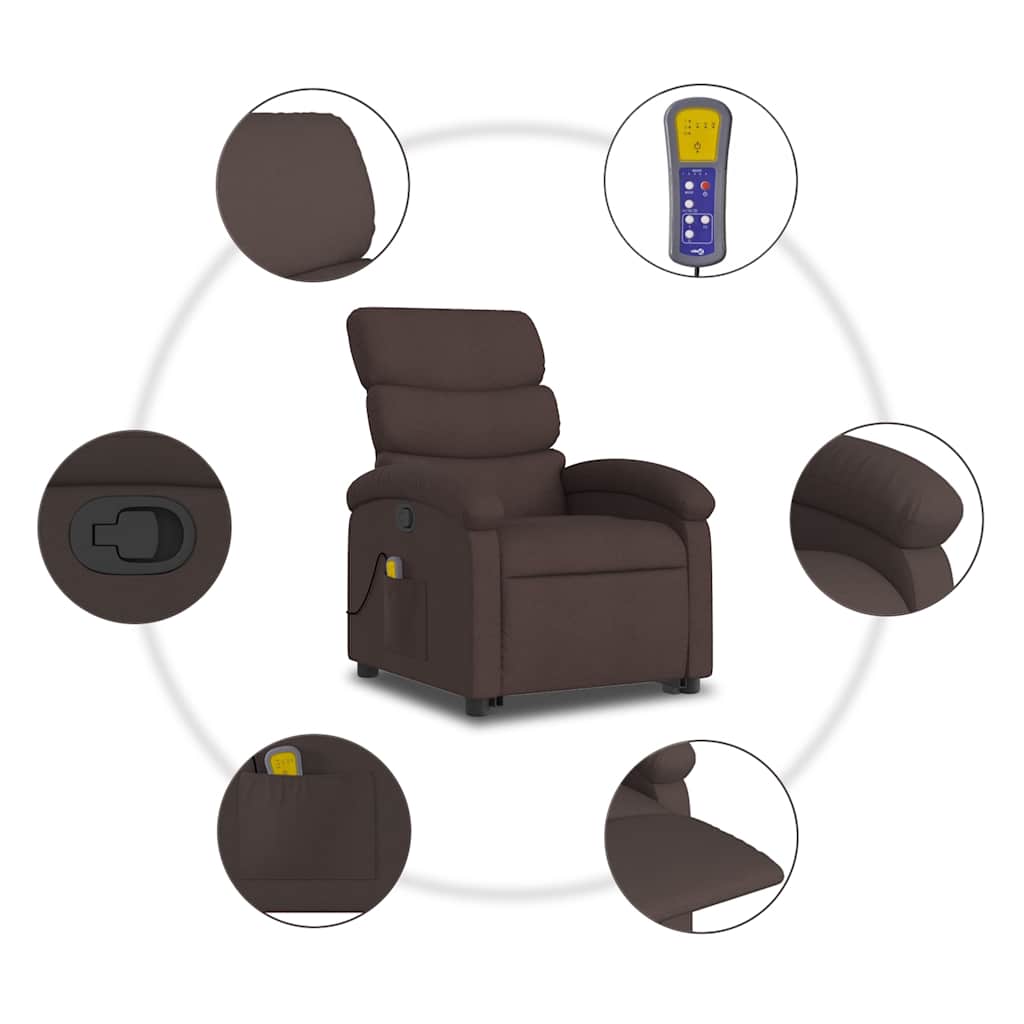 Recliner massage chair, dark brown, fabric