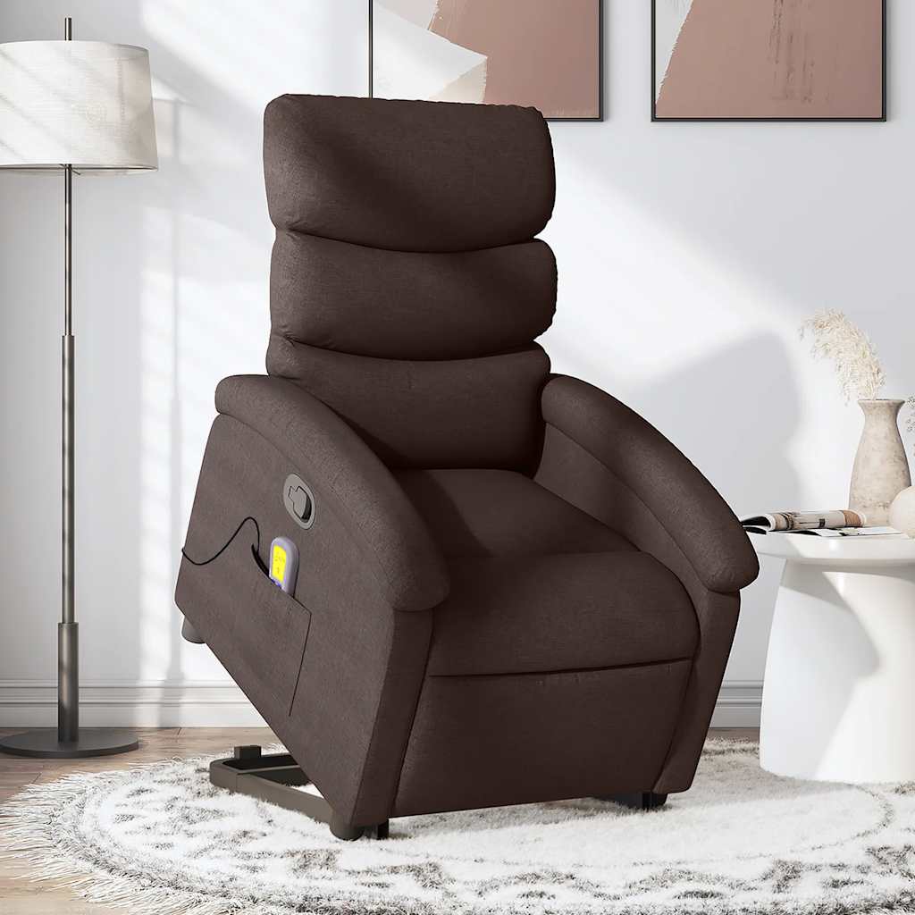 Recliner massage chair, dark brown, fabric