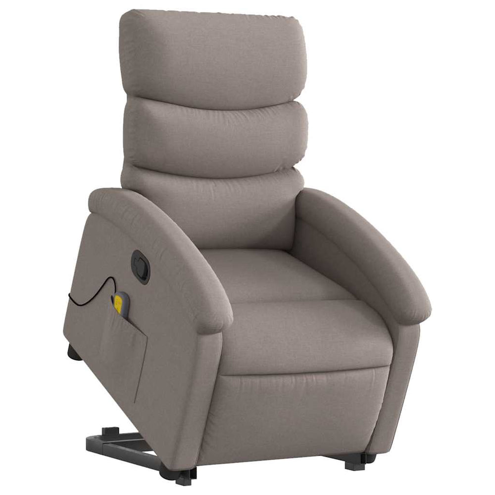 Standing recliner massage chair, taupe, fabric
