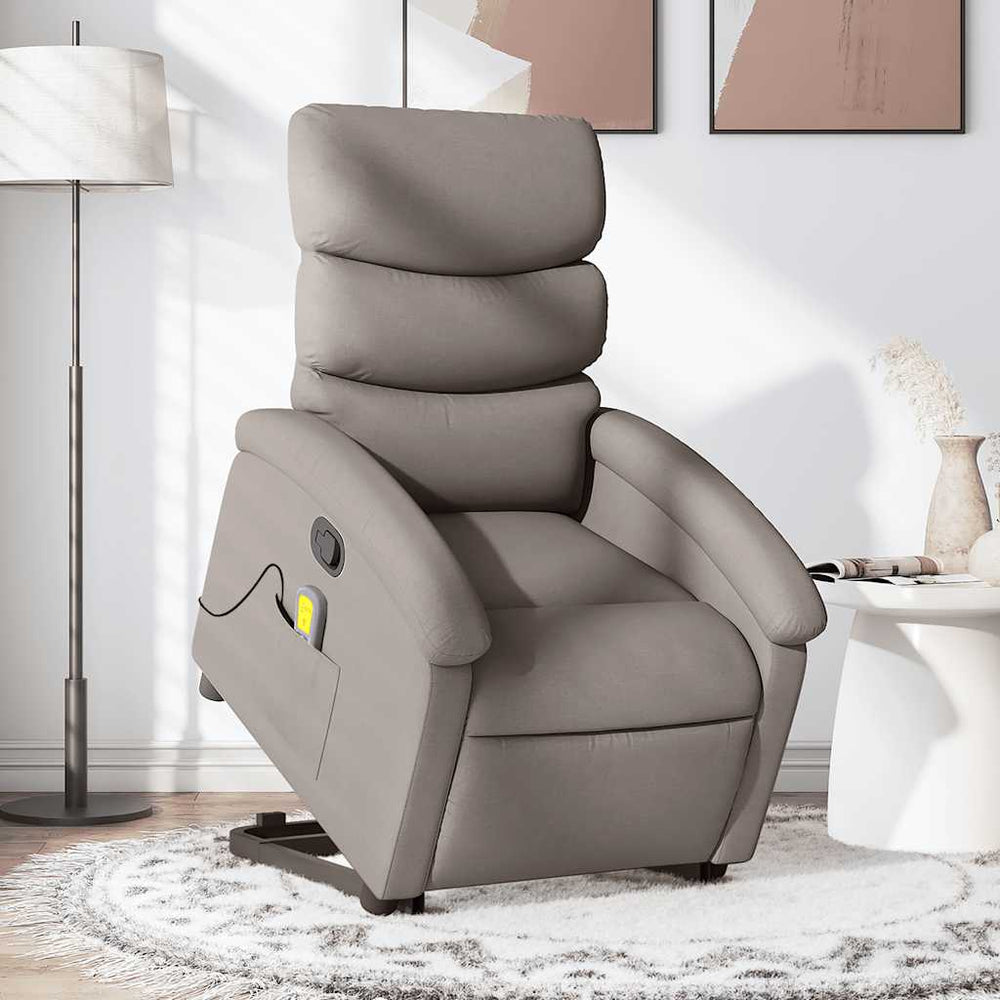 Standing recliner massage chair, taupe, fabric