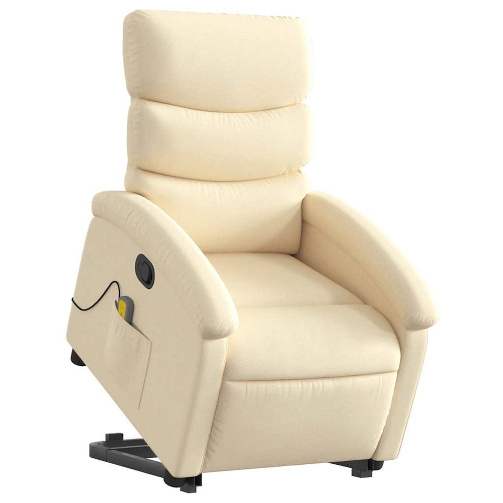 Reclining stand-up massage armchair, cream, fabric