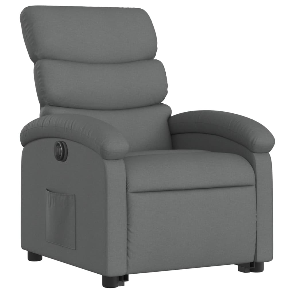 Reclining stand-up armchair, dark gray, fabric