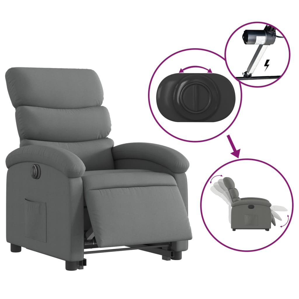Reclining stand-up armchair, dark gray, fabric