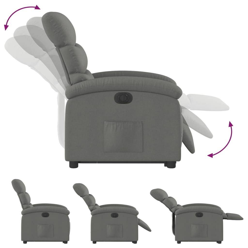 Reclining stand-up armchair, dark gray, fabric