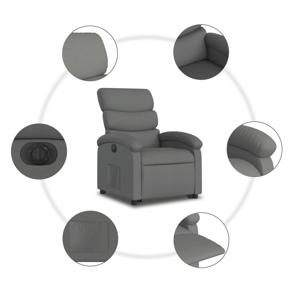 Reclining stand-up armchair, dark gray, fabric