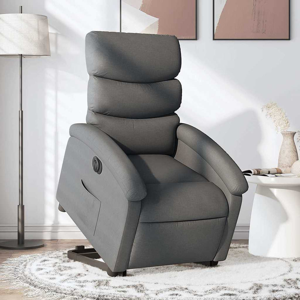 Reclining stand-up armchair, dark gray, fabric