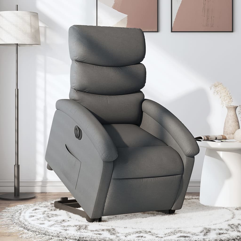 Reclining stand-up armchair, dark gray, fabric
