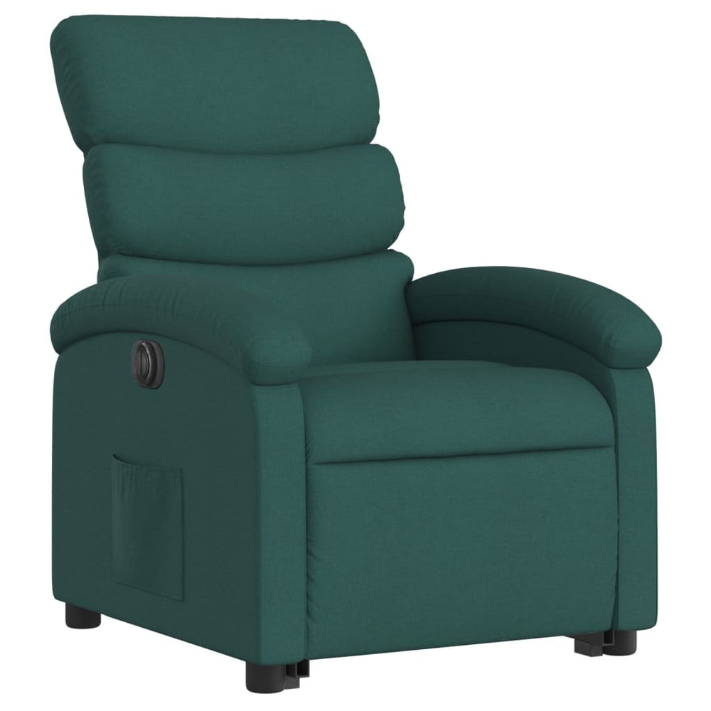 Recliner with lift assistance, dark green, fabric