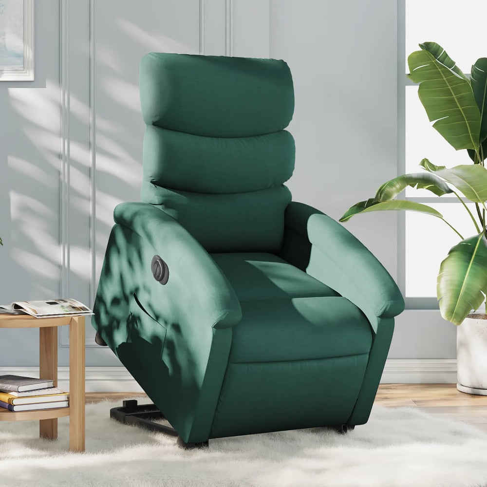 Recliner with lift assistance, dark green, fabric