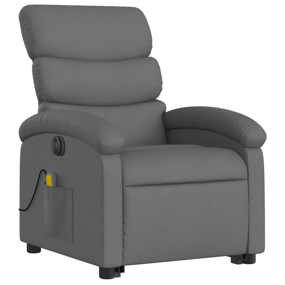 Reclining massage chair, dark grey, fabric