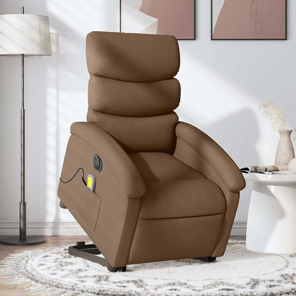Electric lift massage chair, brown, fabric