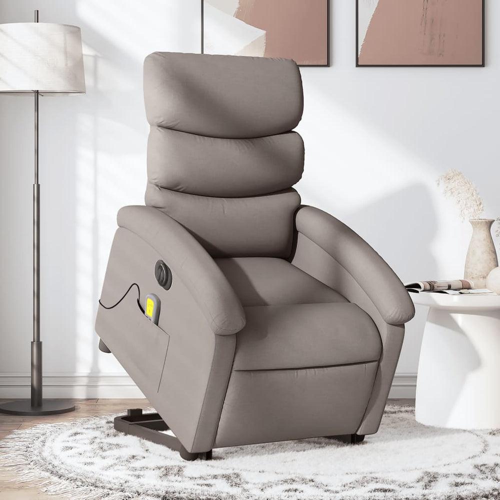 Electric stand-up massage chair, taupe, fabric