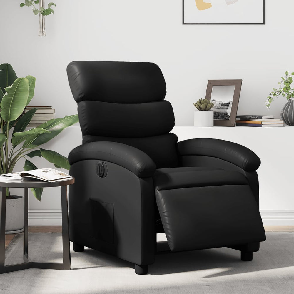 Electric reclining armchair, black, artificial leather