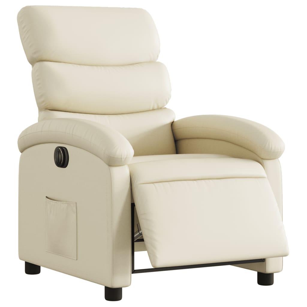 Electric reclining armchair, cream, artificial leather
