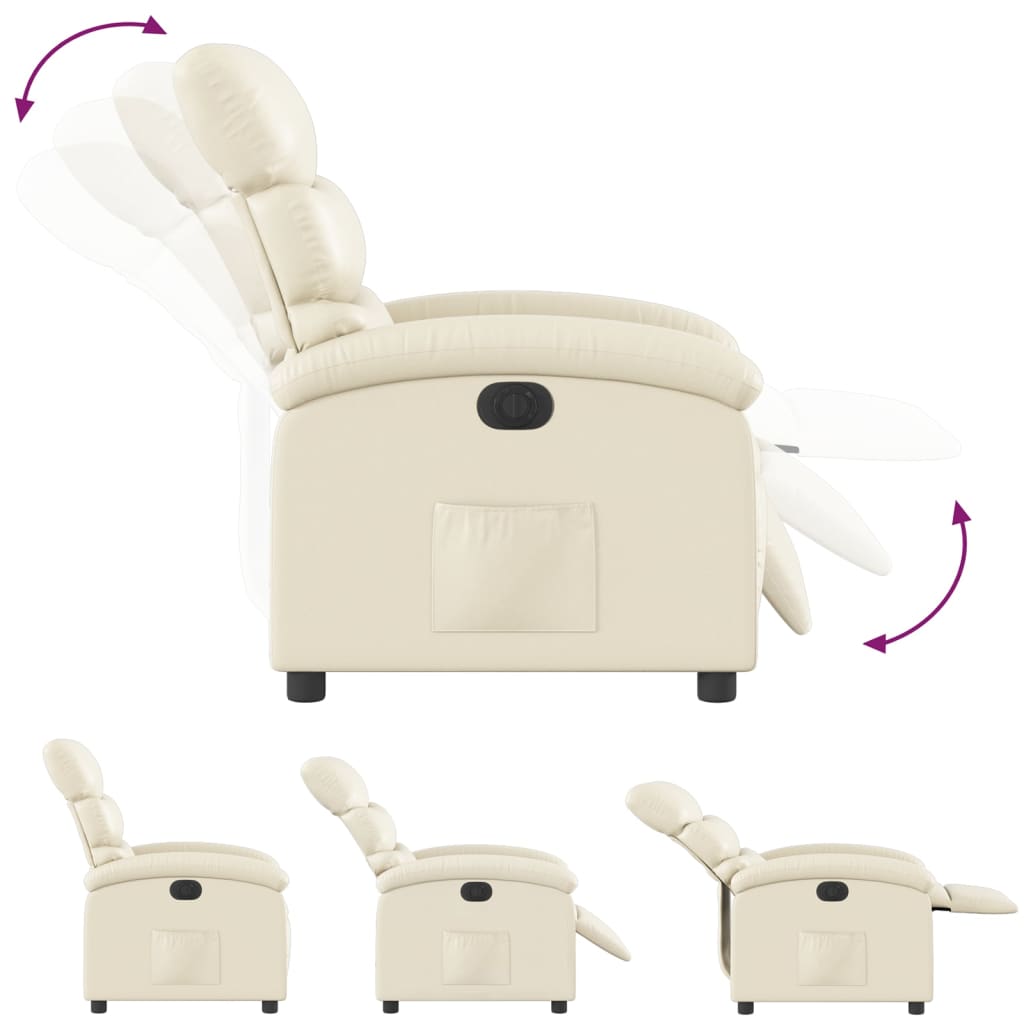 Electric reclining armchair, cream, artificial leather