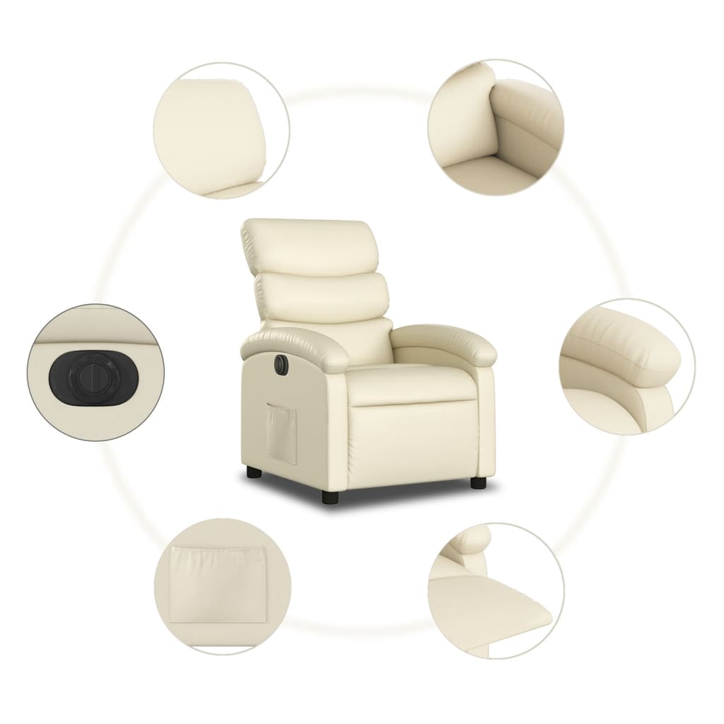 Electric reclining armchair, cream, artificial leather