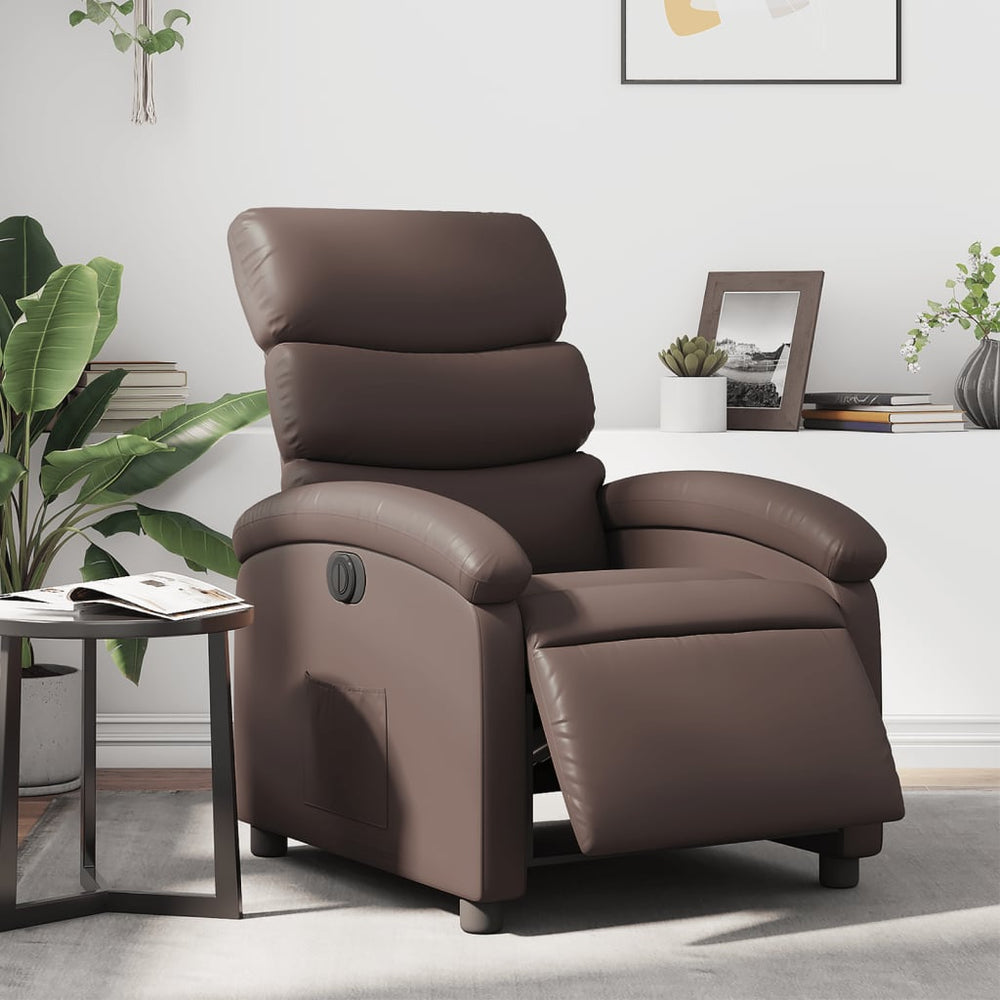 Electric recliner, brown, artificial leather
