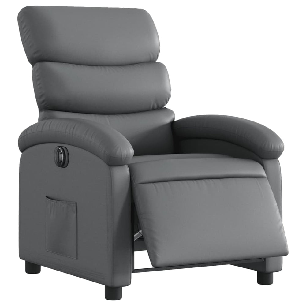 Electric reclining armchair, grey, artificial leather