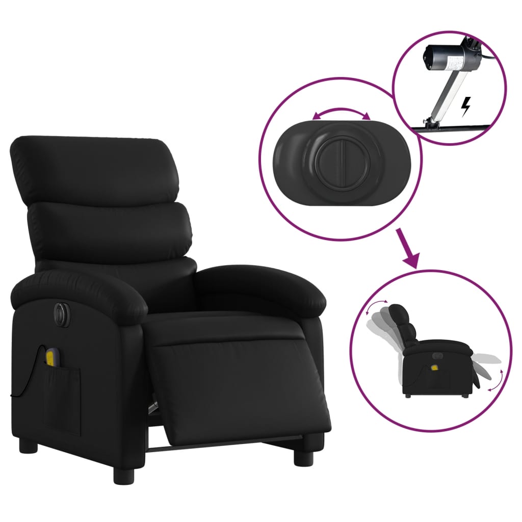 Electric Reclining Massage Armchair, Black, Faux Leather