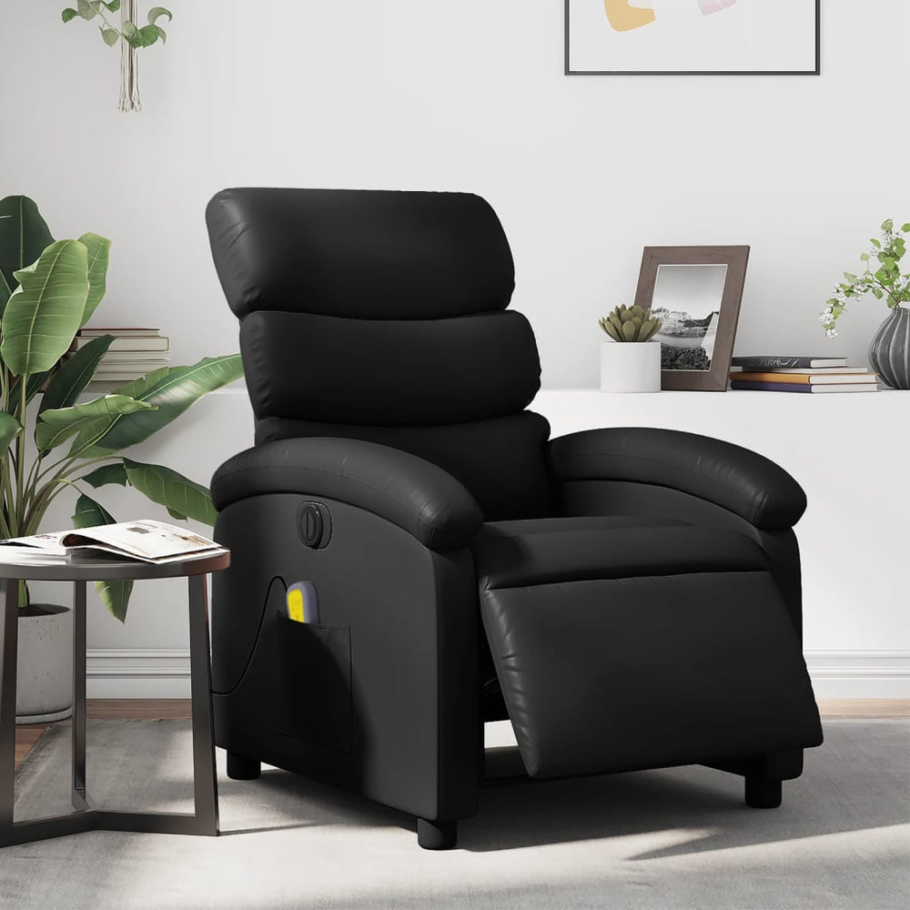 Electric Reclining Massage Armchair, Black, Faux Leather