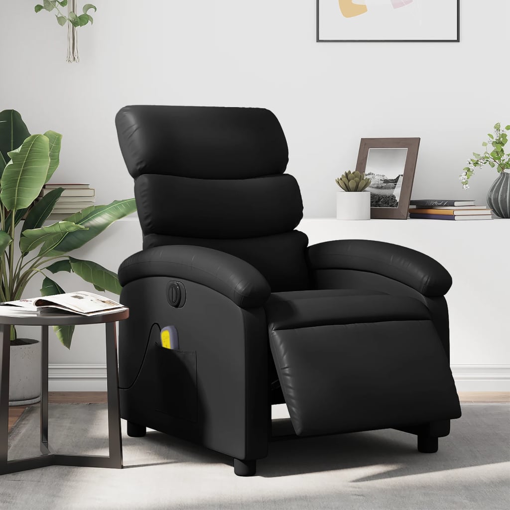 Electric Reclining Massage Armchair, Black, Faux Leather