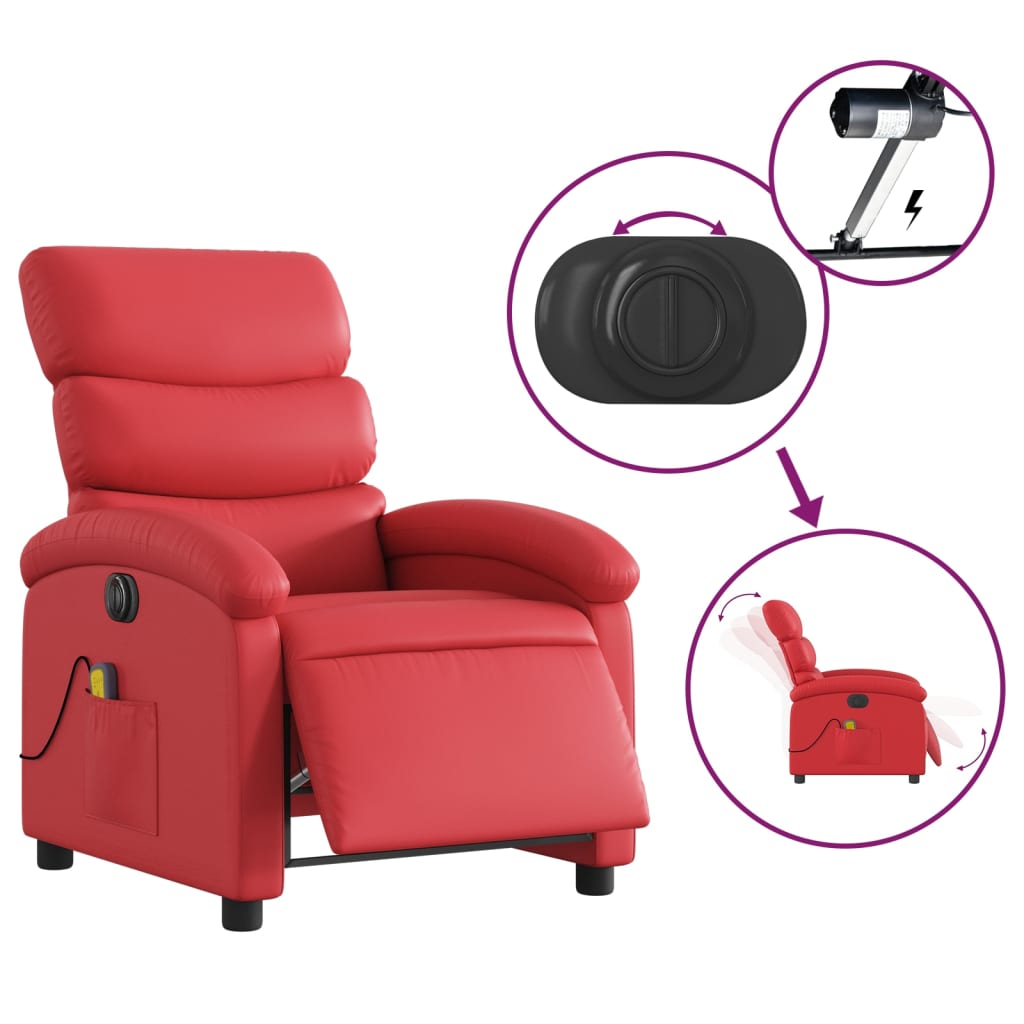 Electric Reclining Massage Chair, Red, Faux Leather