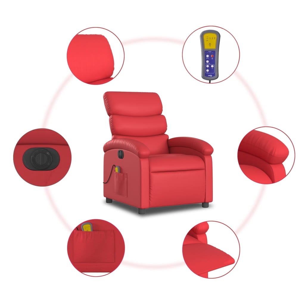 Electric Reclining Massage Chair, Red, Faux Leather