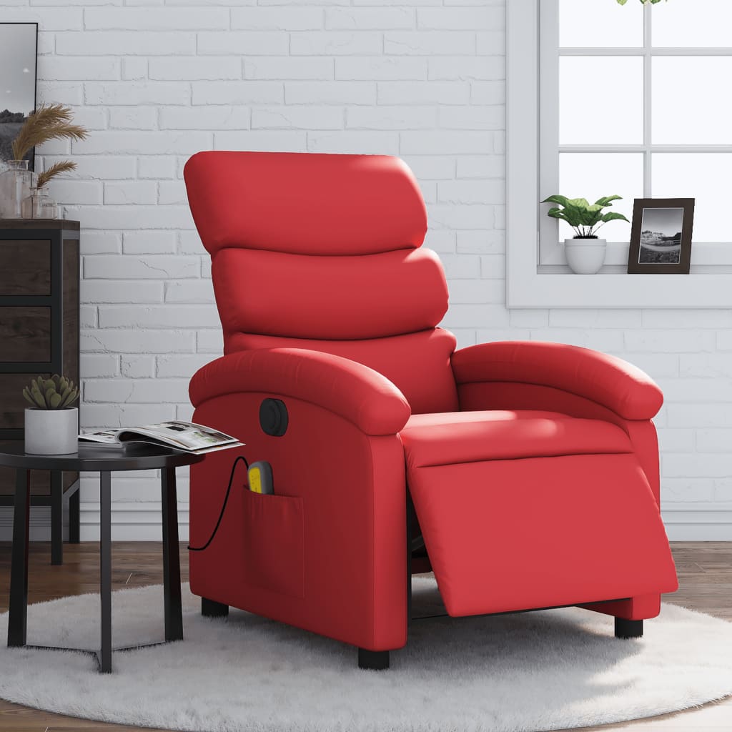 Electric Reclining Massage Chair, Red, Faux Leather