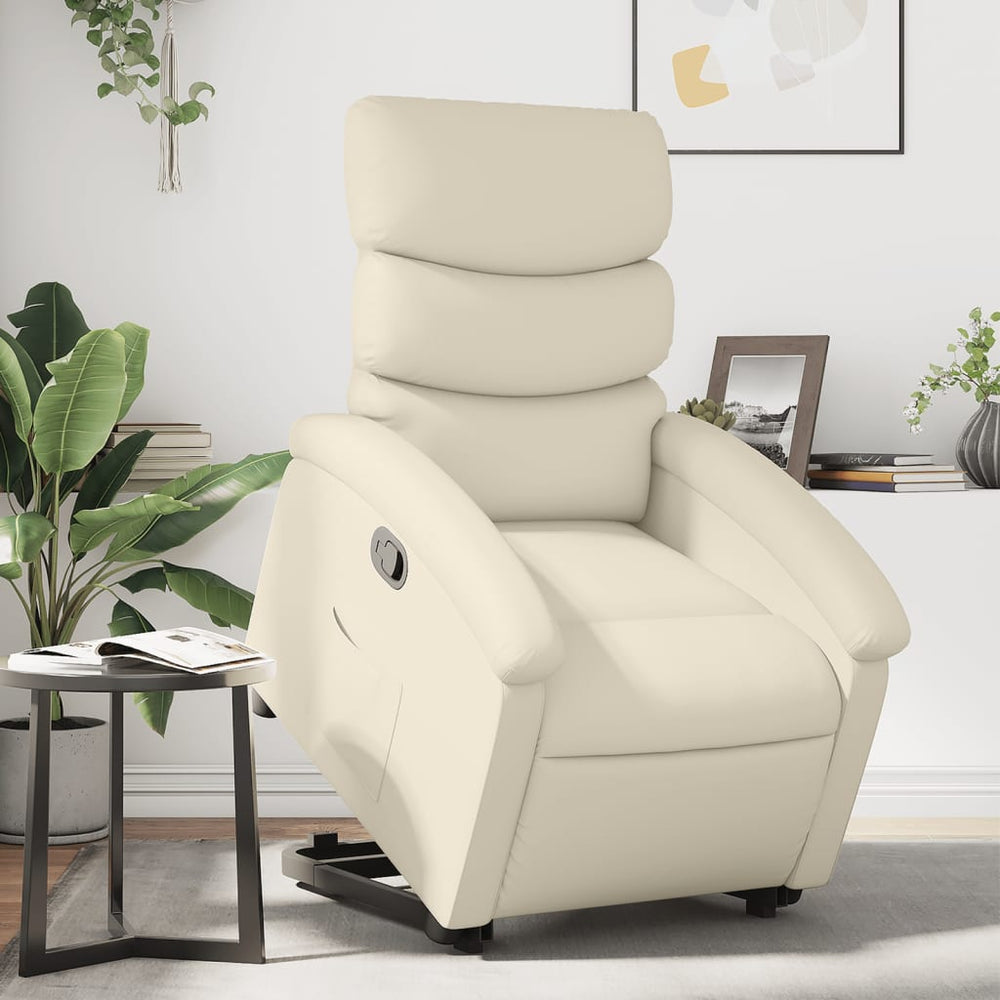 Reclining stand-up armchair, cream, artificial leather