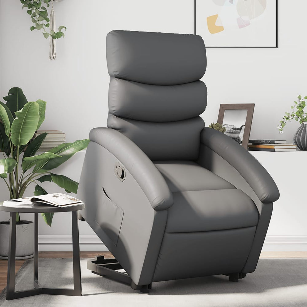 Recliner, grey, artificial leather
