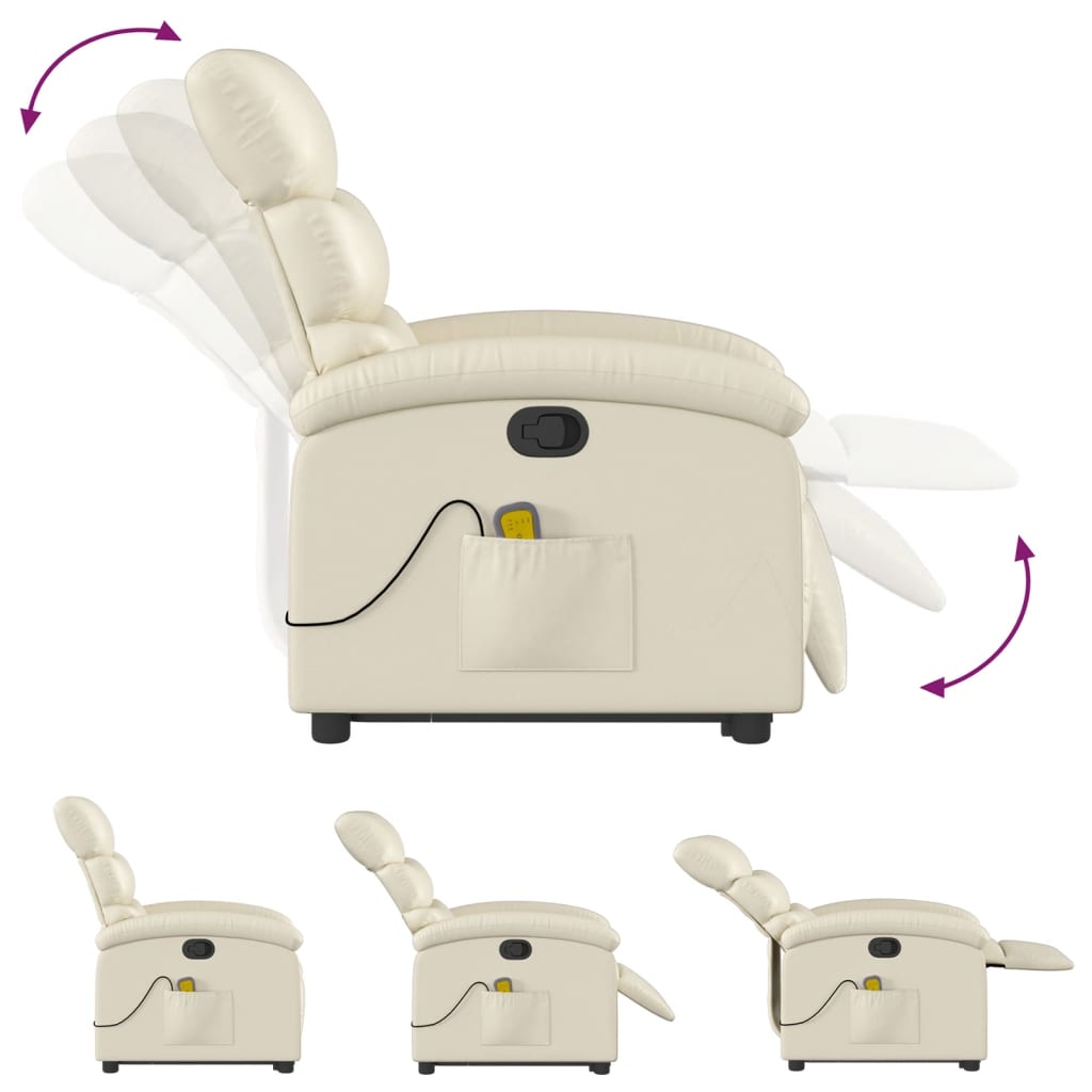 Reclining massage chair, cream, artificial leather