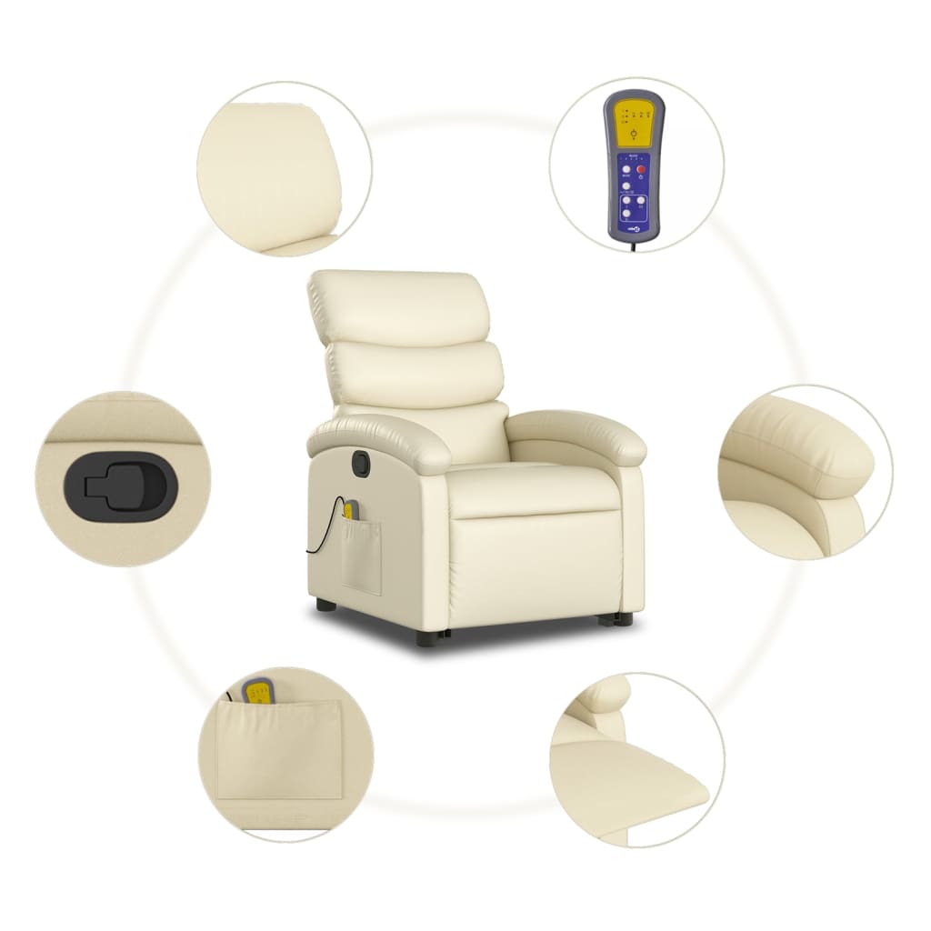 Reclining massage chair, cream, artificial leather
